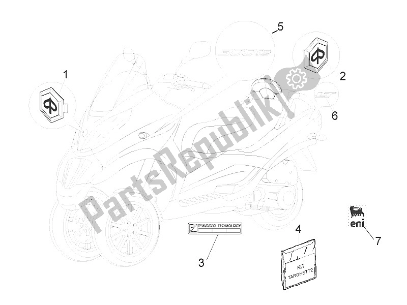 Toutes les pièces pour le Plaques - Emblèmes du Piaggio MP3 300 IE LT Sport 2011