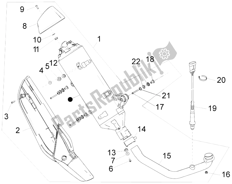 Todas las partes para Silenciador de Piaggio BV 350 4T 4V IE E3 ABS USA 2015