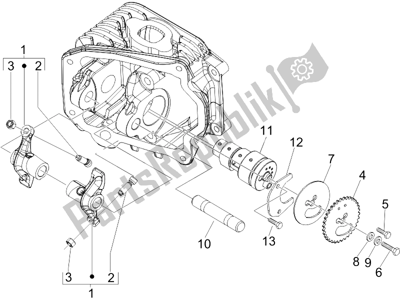 All parts for the Rocking Levers Support Unit of the Piaggio Liberty 125 4T 2V E3 2009