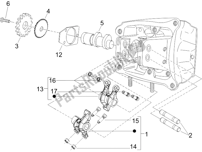 All parts for the Rocking Levers Support Unit of the Piaggio Beverly 400 IE E3 2006