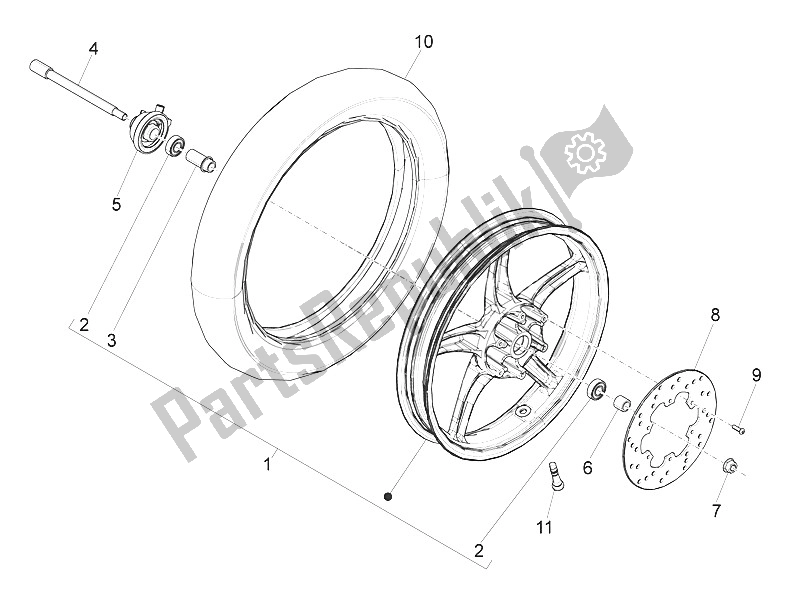 Toutes les pièces pour le Roue Avant du Piaggio Liberty 125 4T 2V IE E3 Vietnam 2011