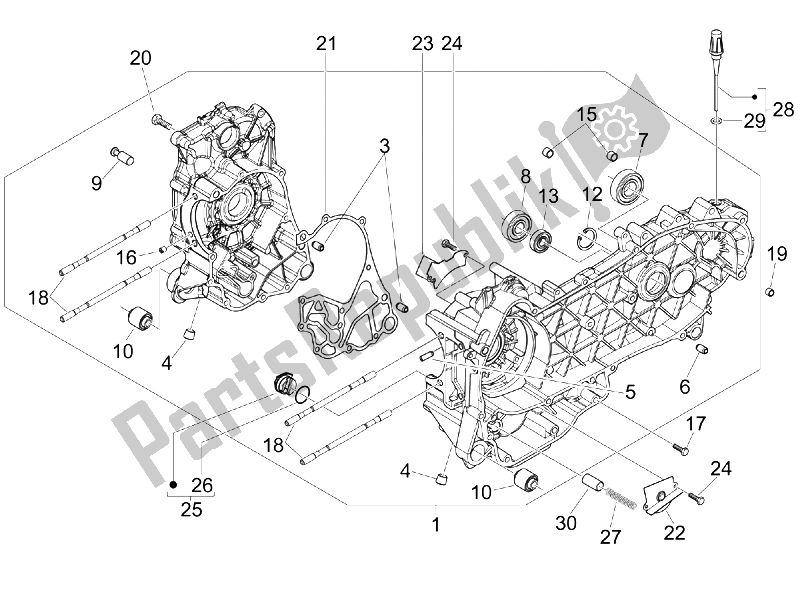 All parts for the Crankcase of the Piaggio Beverly 250 2005