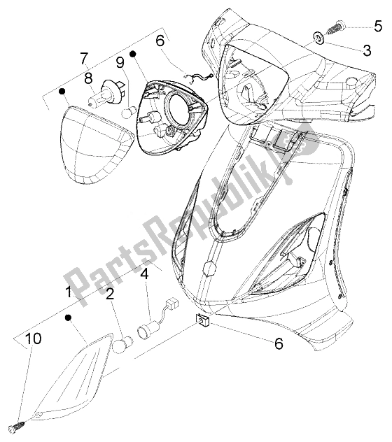 All parts for the Front Lights of the Piaggio FLY 50 4T 2007