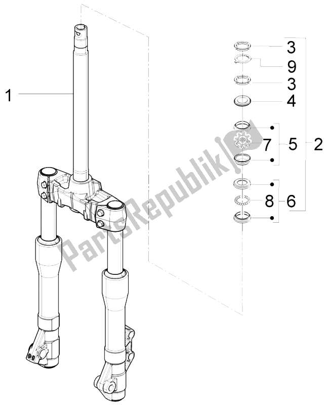 Toutes les pièces pour le Fourche / Tube De Direction - Palier De Direction du Piaggio X9 250 Evolution 2006