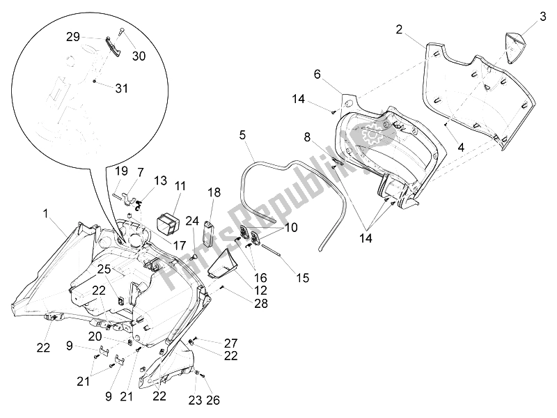 All parts for the Front Glove-box - Knee-guard Panel of the Piaggio X 10 125 4T 4V I E E3 2012