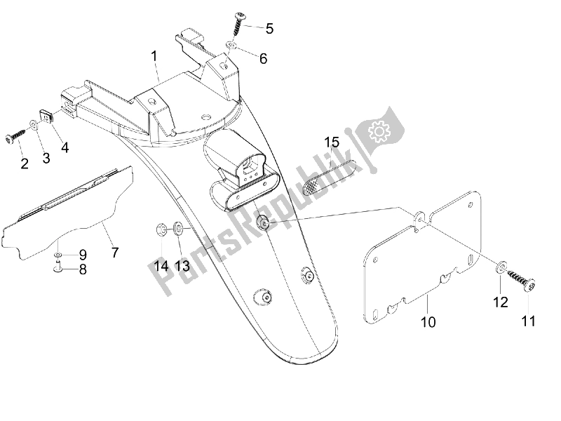 All parts for the Rear Cover - Splash Guard of the Piaggio BV 250 Tourer USA 2008