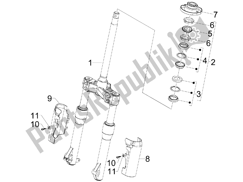 All parts for the Fork/steering Tube - Steering Bearing Unit of the Piaggio Beverly 125 Sport E3 2007