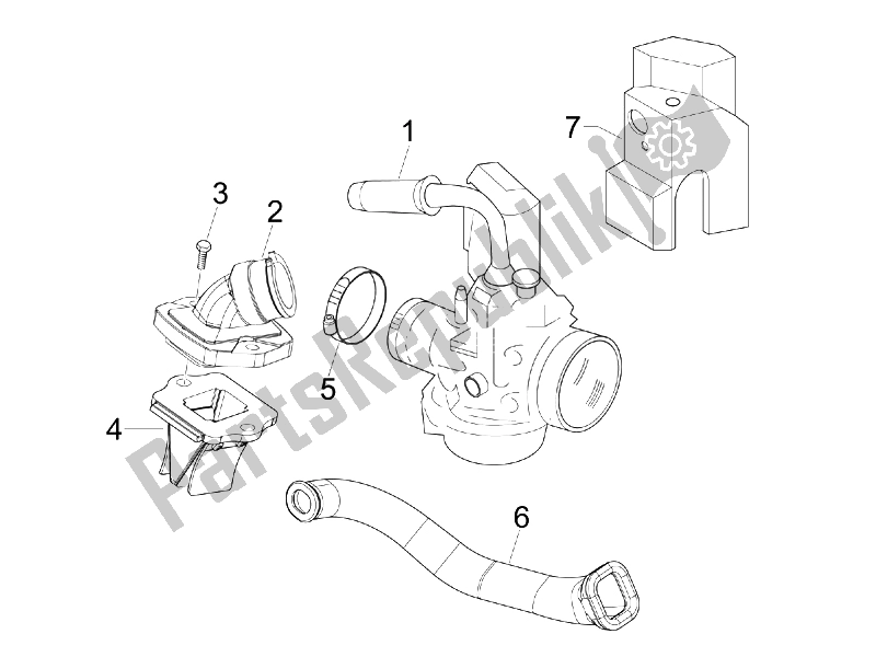 All parts for the Carburettor, Assembly - Union Pipe of the Piaggio Liberty 50 2T MOC 2009