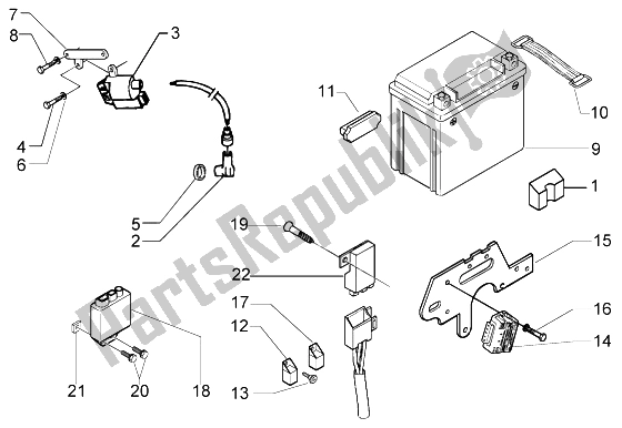 Todas las partes para Dispositivo Eléctrico-batería de Piaggio X9 200 Evolution 2004
