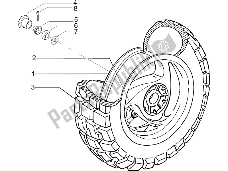 All parts for the Rear Wheel of the Piaggio Typhoon 50 2T E2 2009