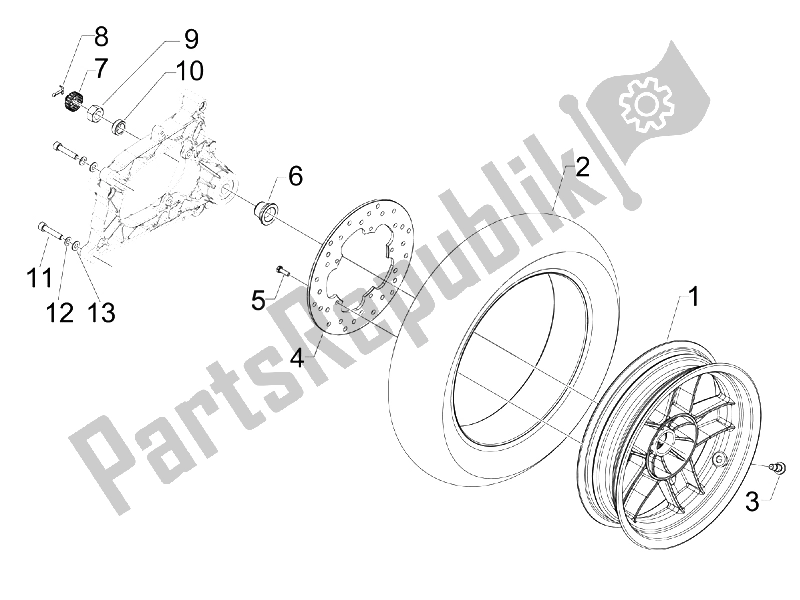 Alle onderdelen voor de Achterwiel van de Piaggio X7 125 Euro 3 2008