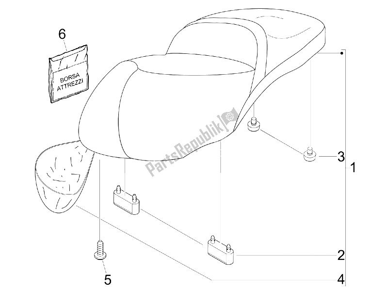 All parts for the Saddle/seats of the Piaggio Beverly 300 IE Tourer E3 2009