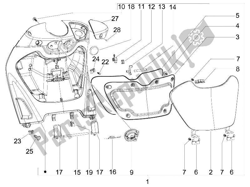 All parts for the Front Glove-box - Knee-guard Panel of the Piaggio Beverly 250 2005