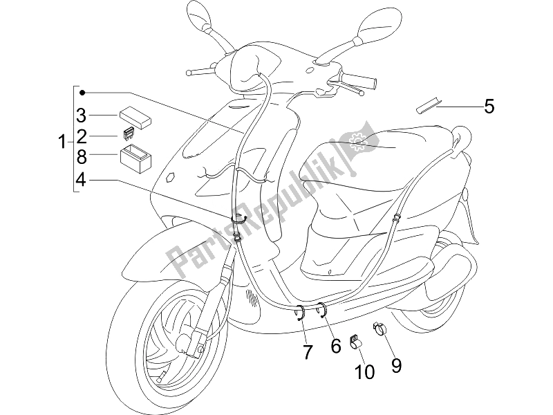 All parts for the Main Cable Harness (2) of the Piaggio FLY 150 4T USA 2007