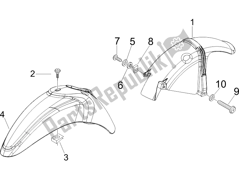 Toutes les pièces pour le Logement De Roue - Garde-boue du Piaggio Liberty 50 2T UK 2007