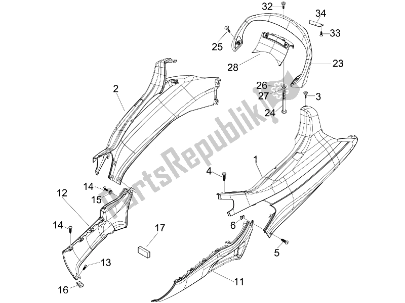 All parts for the Side Cover - Spoiler of the Piaggio X EVO 400 Euro 3 2007