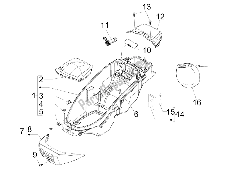 All parts for the Helmet Huosing - Undersaddle of the Piaggio BV 500 Tourer USA 2008