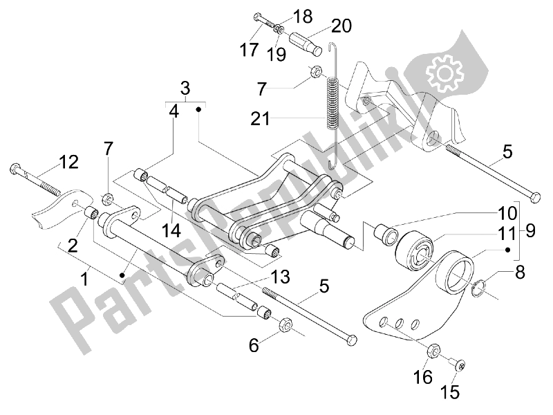 Toutes les pièces pour le Bras Oscillant du Piaggio FLY 150 4T USA 2007