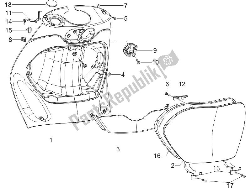 All parts for the Front Glove-box - Knee-guard Panel of the Piaggio ZIP 100 4T Vietnam 2011