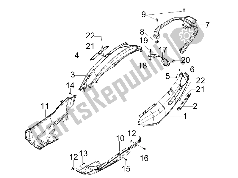 Toutes les pièces pour le Couvercle Latéral - Spoiler du Piaggio X7 125 Euro 3 2008