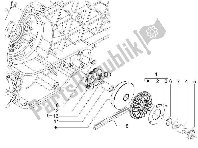 All parts for the Driving Pulley of the Piaggio Liberty 125 4T 2V E3 2009