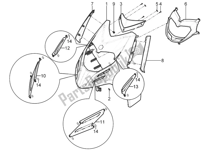 Toutes les pièces pour le Bouclier Avant du Piaggio Typhoon 125 4T 2V E3 USA 2011