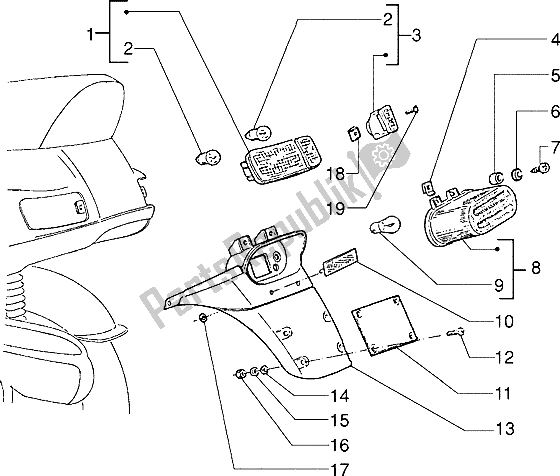 All parts for the Rear Tail Lamp of the Piaggio Skipperr 150 1996