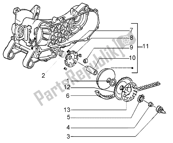 All parts for the Driving Pulley of the Piaggio Liberty 50 2T RST 2004