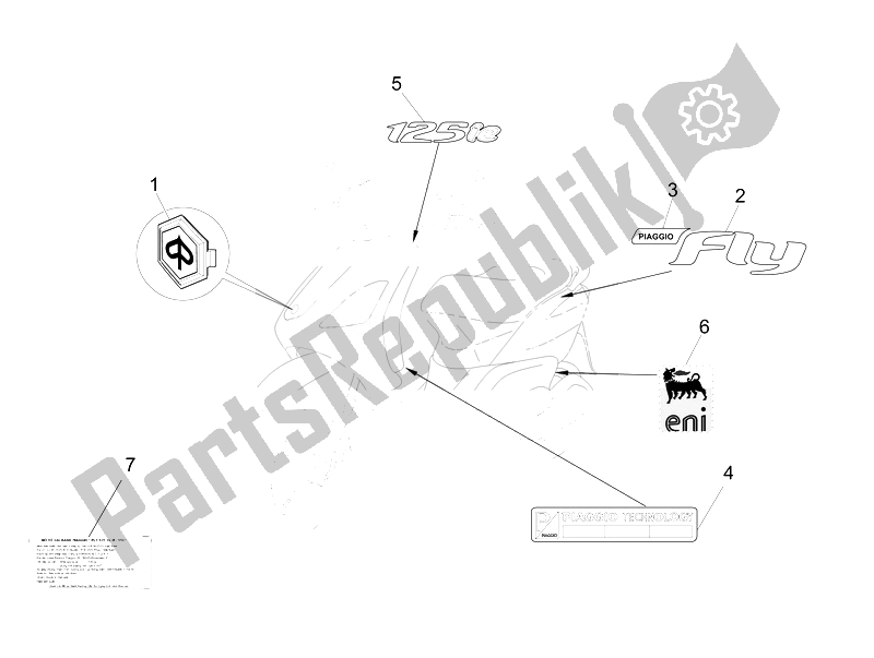 Alle onderdelen voor de Borden - Emblemen van de Piaggio FLY 125 4T 3V IE Vietnam 2014