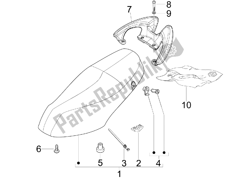 All parts for the Saddle/seats (2) of the Piaggio FLY 150 4T USA 2007