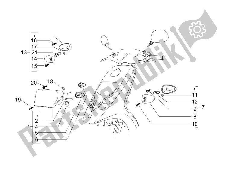 Toutes les pièces pour le Phares Avant - Clignotants du Piaggio Typhoon 50 UK 2006