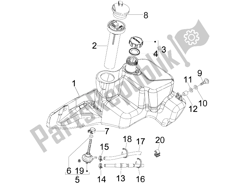 All parts for the Fuel Tank of the Piaggio FLY 150 4T E3 2008