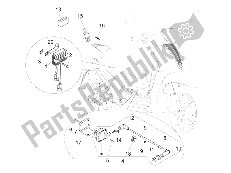 All parts for the Voltage Regulators - Electronic Control Units (ecu) - H. T. Coil of the Piaggio Liberty 125 4T 2V IE E3 Vietnam 2011