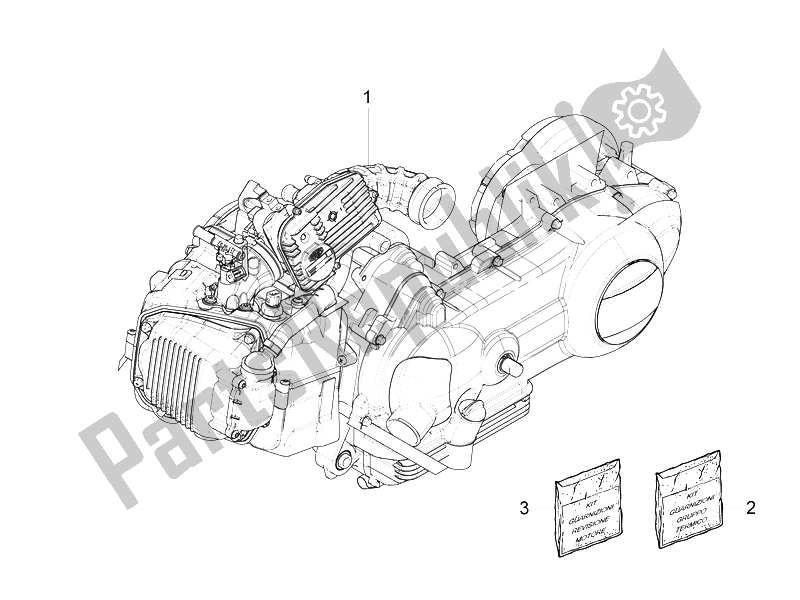 Alle onderdelen voor de Motor Assemblage van de Piaggio FLY 150 4T E2 E3 Vietnam 2012
