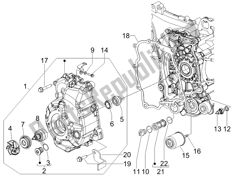 Toutes les pièces pour le Couvercle Magnéto Volant - Filtre à Huile du Piaggio X EVO 250 Euro 3 UK 2007