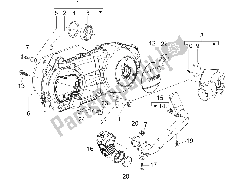 All parts for the Crankcase Cover - Crankcase Cooling of the Piaggio Liberty 150 4T E3 2008