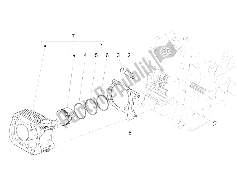 All parts for the Cylinder-piston-wrist Pin Unit of the Piaggio Liberty 150 Iget 4T 3V IE ABS 2015