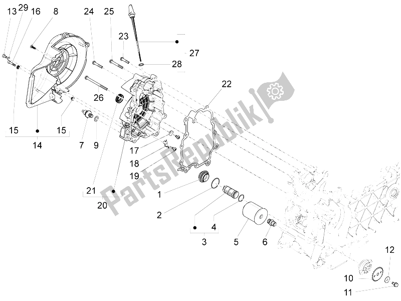 Toutes les pièces pour le Couvercle Magnéto Volant - Filtre à Huile du Piaggio FLY 125 4T 3V IE E3 LEM 2012