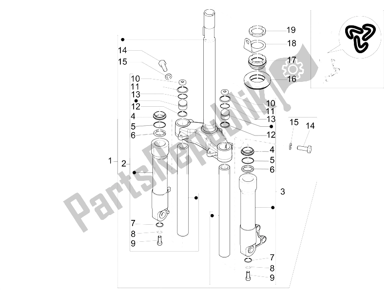 All parts for the Fork/steering Tube - Steering Bearing Unit of the Piaggio ZIP 100 4T 2006
