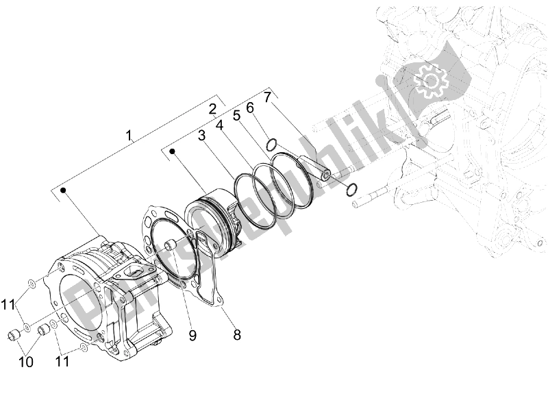 Todas las partes para Unidad De Pasador Cilindro-pistón-muñeca de Piaggio MP3 300 4T 4V IE LT Ibrido 2010