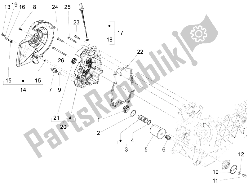 Todas las partes para Cubierta Del Volante Magneto - Filtro De Aceite de Piaggio FLY 125 4T 3V IE Vietnam 2014