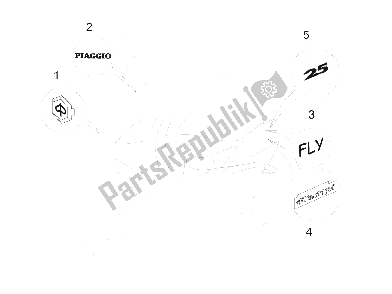 Toutes les pièces pour le Plaques - Emblèmes du Piaggio FLY 50 4T 2006