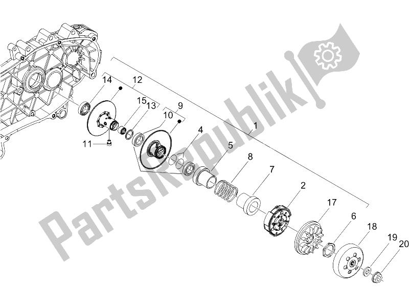 All parts for the Driven Pulley of the Piaggio MP3 250 2006