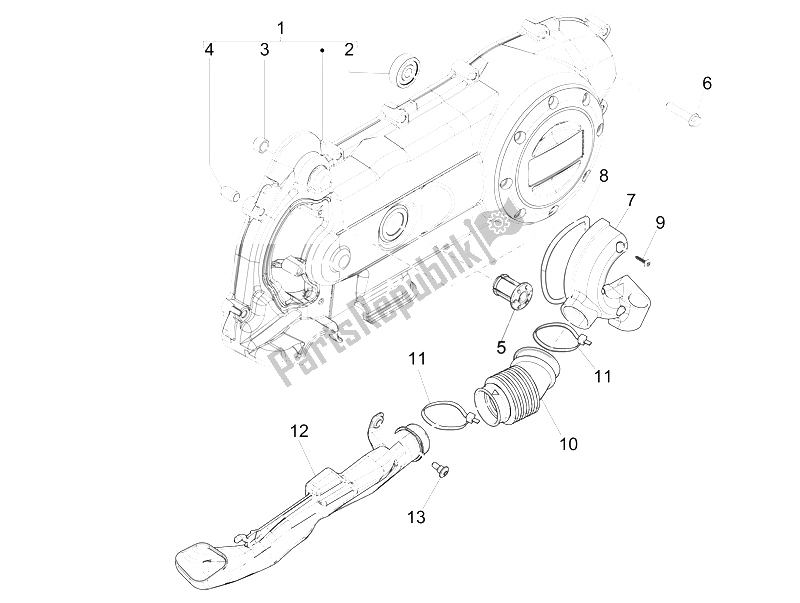 Alle onderdelen voor de Carterafdekking - Carter Koeling van de Piaggio Liberty 50 Iget 4T 3V EU 2015