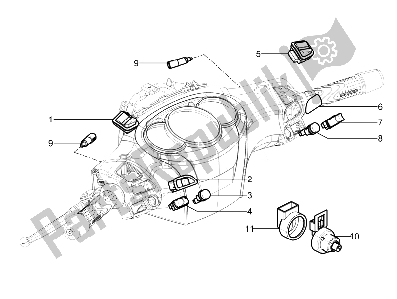 Toutes les pièces pour le Sélecteurs - Interrupteurs - Boutons du Piaggio Beverly 125 RST 4T 4V IE E3 2010