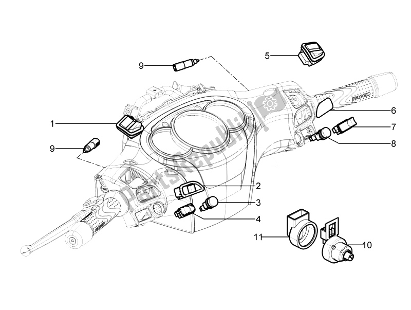 Toutes les pièces pour le Sélecteurs - Interrupteurs - Boutons du Piaggio Beverly 125 RST 4T 4V IE E3 2010