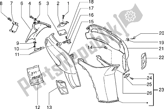 All parts for the Side Covers of the Piaggio NRG 50 1995