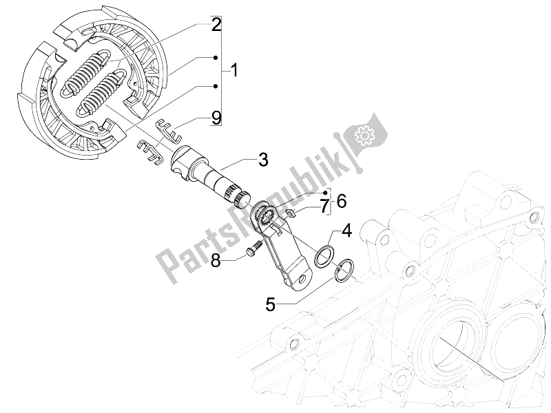 All parts for the Rear Brake - Brake Jaw of the Piaggio FLY 50 4T USA 2007