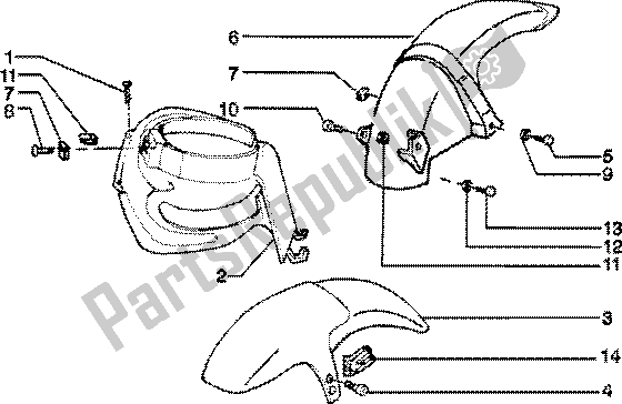 All parts for the Front And Rear Mudguard of the Piaggio Skipper 150 4T 2000