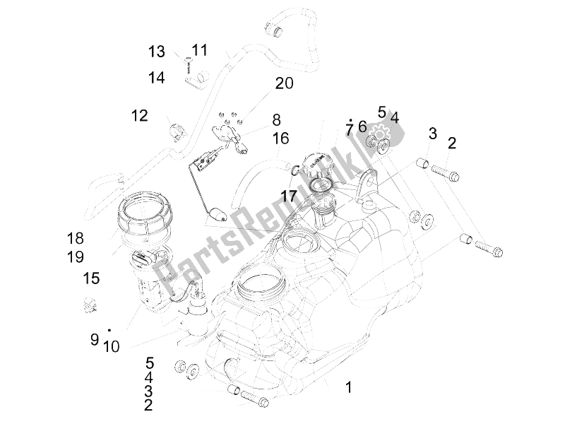 Tutte le parti per il Serbatoio Di Carburante del Piaggio MP3 125 Ibrido 2009